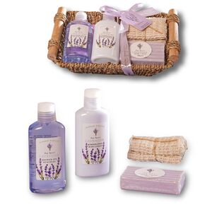 Lavender No. 20 - Bade- und Pflegeset mit Lavendel (5-teilig) von Raphael Rosalee Cosmetics - Bade-Geschenkset mit Handtuch, Seife, Lotion uvm.