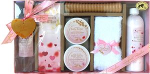 RAPHAEL ROSALEE COSMETICS Bade- und Pflegeset Perfect Love No. 079 (7-teilig) mit Rose - Badegeschenkset mit Massageroller, Handtuch, Badesalz, K�rperbutter K�rperpeeling uvm.