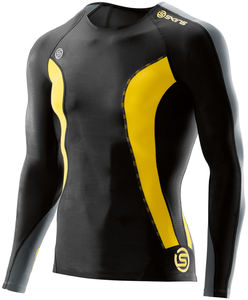 Skins DNAmic Dynamic Kompression Long Sleeve Top Funktionsshirt Kompressionsshirt Shirt schwarz/gelb