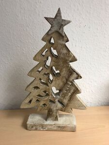 Aufsteller Tannenbaum mit Stern Mango Holz / Metall  ca. 20 x 34 x 5 cm Tanne Baum Weihnachten Advent Deko