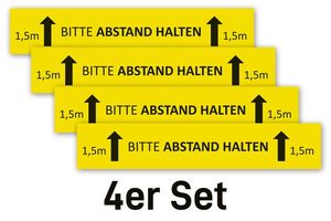 4 x Fubodenaufkleber / Aufkleber  Bitte Abstand halten 1,5 m  gelb 80 x 15 cm Antirutsch-Laminat fr den Innenbereich rutschhemmend