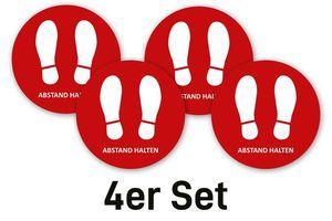 4 x Fubodenaufkleber / Aufkleber  Schuhabdruck Abstand halten  rot rund 40 cm Antirutsch-Laminat fr Innenbereich rutschhemmend