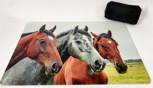 Schreibtischunterlagen Set Drei Pferde 40 x 60 cm mit schwarzem Stiftemppchen 