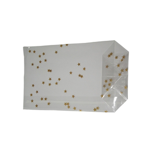 500 OPP-Blockbodenbeutel mit Siegelnaht Weihnachtsbeutel mit Sternen Gold 145x235mm