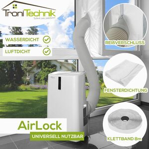 TroniTechnik AirLock Fensterabdichtung für mobile Klimageräte und Ablufttrockner Hot Air Stop 4m