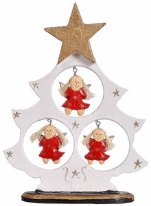 Engelbaum mit drei Engeln, aus Albesia-Holz, wei�