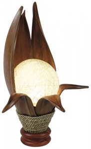 Deko-Leuchte LOTUS KARIMA, 6 Bl�tter, Tisch-Lampe aus Natur-Materialien, Stimmungsleuchte