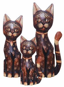 Deko-Katzen MING aus Holz im 3er-Set