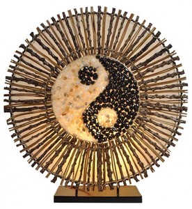 Deko-Leuchte YING YANG BATUR, Lampe aus Natur-Material, Stimmungsleuchte, runde Form