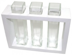 Design-Vase LARA aus Mangoholz mit Glas, in wei�, schwarz oder braun, 3 Gl�ser