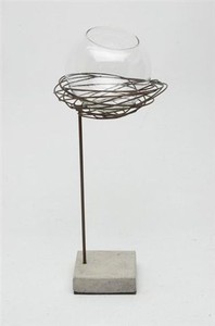 Design-Vase BIRD, Glas in Metall 