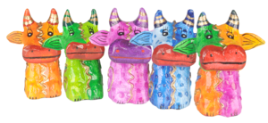 Kleine K�HE aus Holz im 5er-Set, handgefertigt und handbemalt