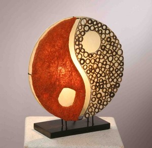 Deko-Leuchte YING YANG, rund, Natur-Material, 33 cm Durchmesser, Stimmungsleuchte