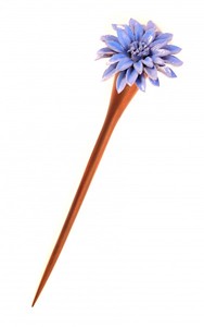 1 x Haarnadel aus Holz mit sternförmiger bunter Blume, Haarschmuck