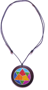 bunt bemalte Halskette aus Sonor-Wood, Holz-Schmuck Modeschmuck, Natur-Schmuck