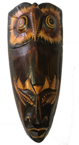 Maske Eule bemalt 20 cm, Holz-Maske aus Bali, Wandmaske