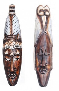 Wandmasken-Set Keno, Man & Woman, 50 cm, handgearbeitete Holz-Masken aus Bali