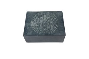 Schatulle aus Speckstein, handgefertigt mit der Blume des Lebens
