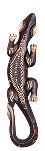 Deko-Gekko Silas, Holz, natur, verziert, Wandschmuck
