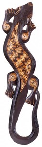 Deko-Gekko Yonte, Holz, natur, verziert, Wandschmuck