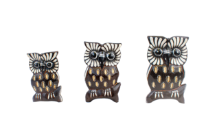 Eule Schu aus Albesia-Holz, 3er Set