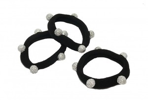 Haargummi aus Stoff, 3er Set in schwarz mit silbernen Kugeln, NEU - Zopfgummi elastisch, Haarschmuck