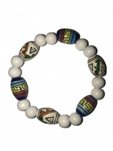 flexibles Armband aus Peru - wei� mit bunten peruanischen Perlen, 8 mm