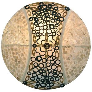 Deko-Leuchte MELINA, Wand- und Deckenlampe, runde bauchige Form mit Capizstcken und Bambusringen, 30 cm