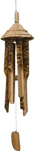 Bambus Windspiel geflammt, ca. 40 cm Lang mit Hut aus Stroh