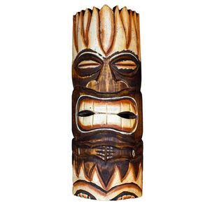 Tiki Wandmaske Maori aus Albesia-Holz handgeschnitzt 30 cm Braun
