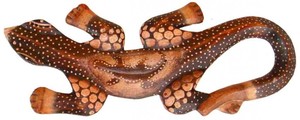Deko-Gekko MANIS, Holz, natur, verziert, Wandschmuck