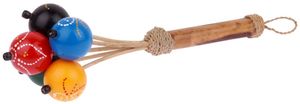 Rassel mit 5 bunten Kugeln, Griff aus Bambus, Rattan und Sisalschnur, ca. 28 cm