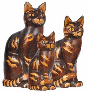 Katzen MICKI aus Albesia-Holz im 3er-Set