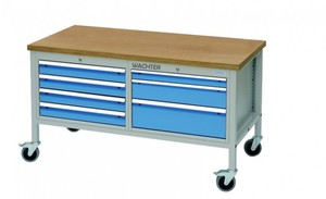 Mobile Werkbank mit Fachboden T736 R 24-24 mit 7 Schubladen