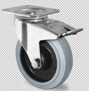 Lenkrolle aus Polyamid und Elastik grau Lauffl�che mit Feststeller  100 mm