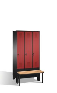 Spind | Umkleidespind mit Sitzbank, 3 Abteile, Abteilbreite 300 mm