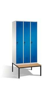 Spind | Umkleidespind mit Sitzbank, 3 Abteile, Abteilbreite 300 mm