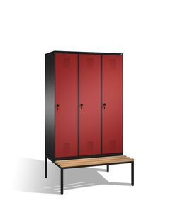 Spind | Umkleidespind mit Sitzbank, 3 Abteile, Abteilbreite 400 mm