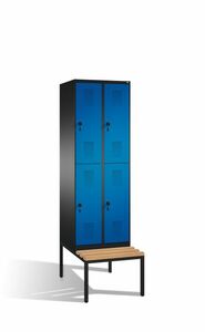 Spind | Doppelstock mit Sitzbank, 2 Abteile, 4 F�cher, Abteilbreite 300 mm