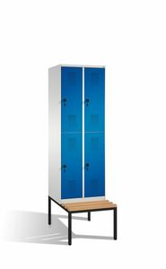 Spind | Doppelstock mit Sitzbank, 2 Abteile, 4 F�cher, Abteilbreite 300 mm