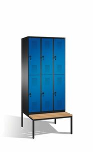Spind | Doppelstock mit Sitzbank, 3 Abteile, 6 F�cher, Abteilbreite 300 mm
