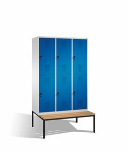 Spind | Doppelstock mit Sitzbank, 3 Abteile, 6 F�cher, Abteilbreite 400 mm