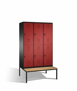 Spind | Doppelstock mit Sitzbank, 3 Abteile, 6 F�cher, Abteilbreite 400 mm