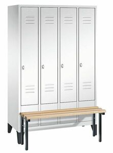Garderobenschrank + Sitzbank, 4 Abteile, Abteilbreite 300 mm