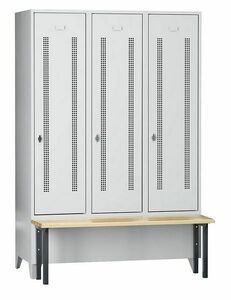 Garderobenschrank + Sitzbank, 3 Abteile, Abteilbreite 400 mm