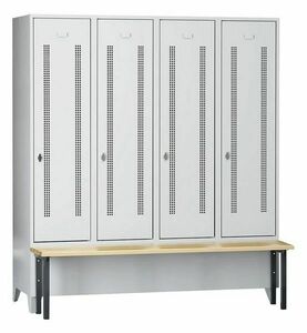Garderobenschrank + Sitzbank, 4 Abteile, Abteilbreite 400 mm