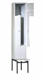 Z-Garderobenschrank mit Sitzbank, 2 Abteile, B. 200/400 mm