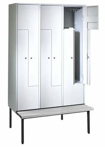 Z-Garderobenschrank mit Sitzbank, 6 Abteile, B. 200/400 mm