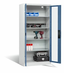 C+P Akku-Ladeschrank fr 5 E-Werkzeuge H/B/T 1950x930x500 mm Lichtgrau/Fernblau