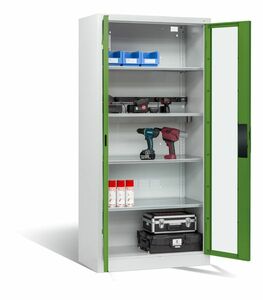 C+P Akku-Ladeschrank fr 5 E-Werkzeuge H/B/T 1950x930x500 mm Lichtgrau/Resedagrn